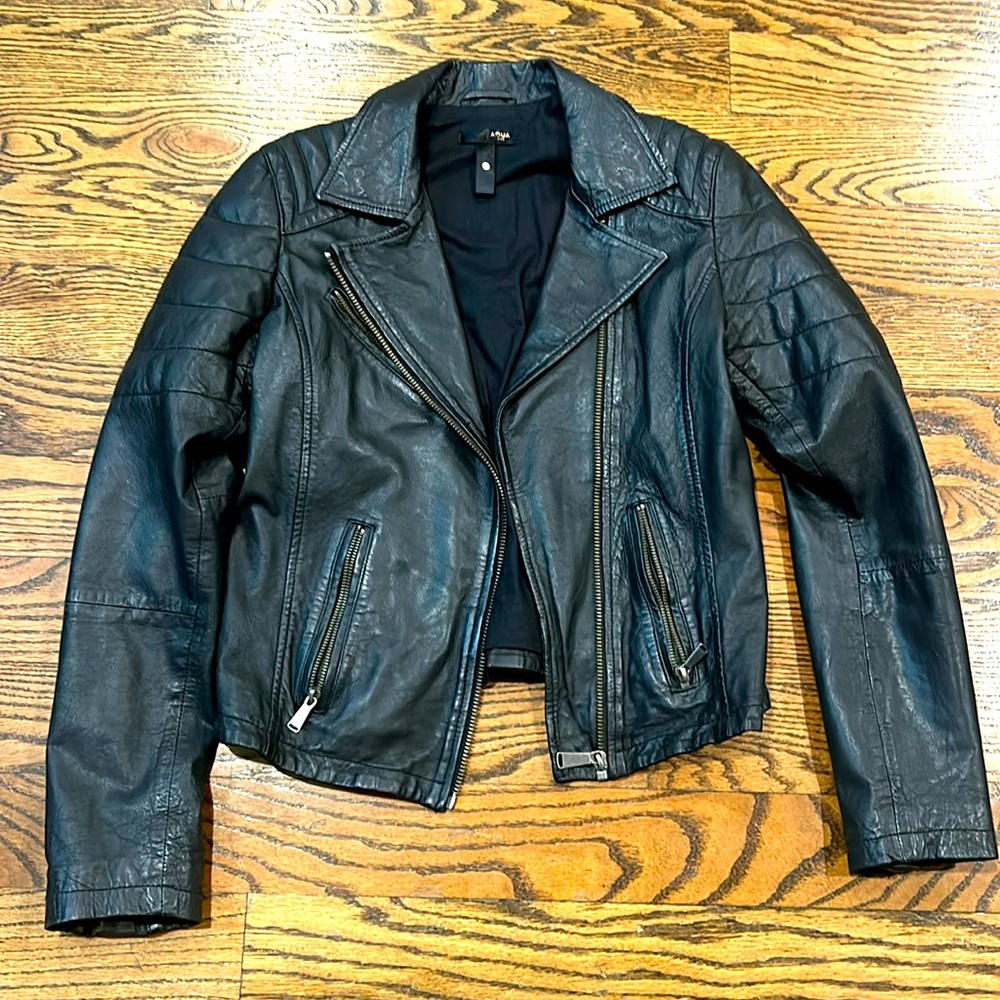 Aqua leather Moto jacket. Size small